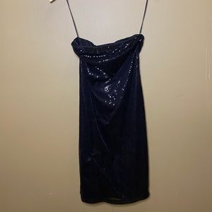 Black Sequin Strapless Dress